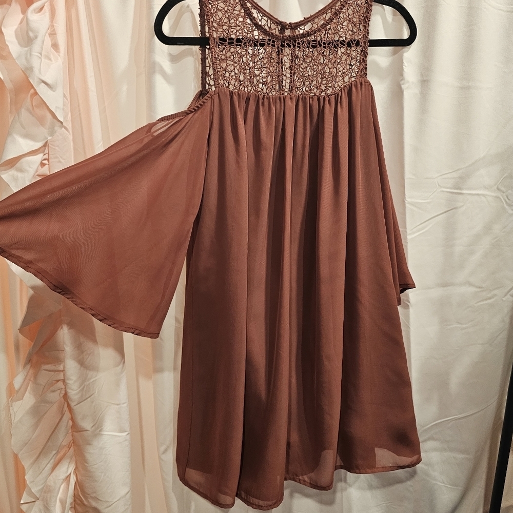 BAILEY Blue rust color cold shoulder & crochet dress - Picture 12 of 14